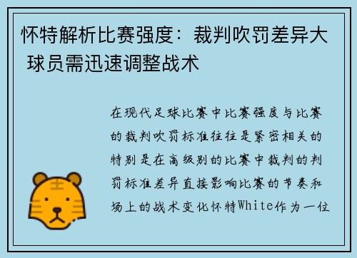 怀特解析比赛强度：裁判吹罚差异大 球员需迅速调整战术